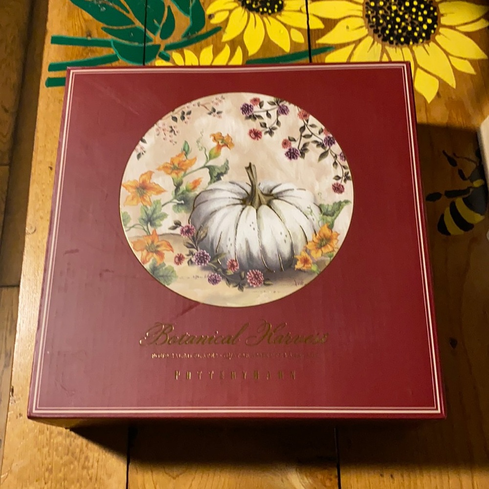 Pottery Barn Botanical Harvest Pumpkin Stoneware Set of Four Salad plates